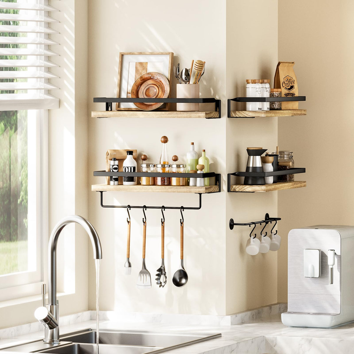 AMADA HOMEFURNISHING wood shelves install easily on wood studs or drywall.