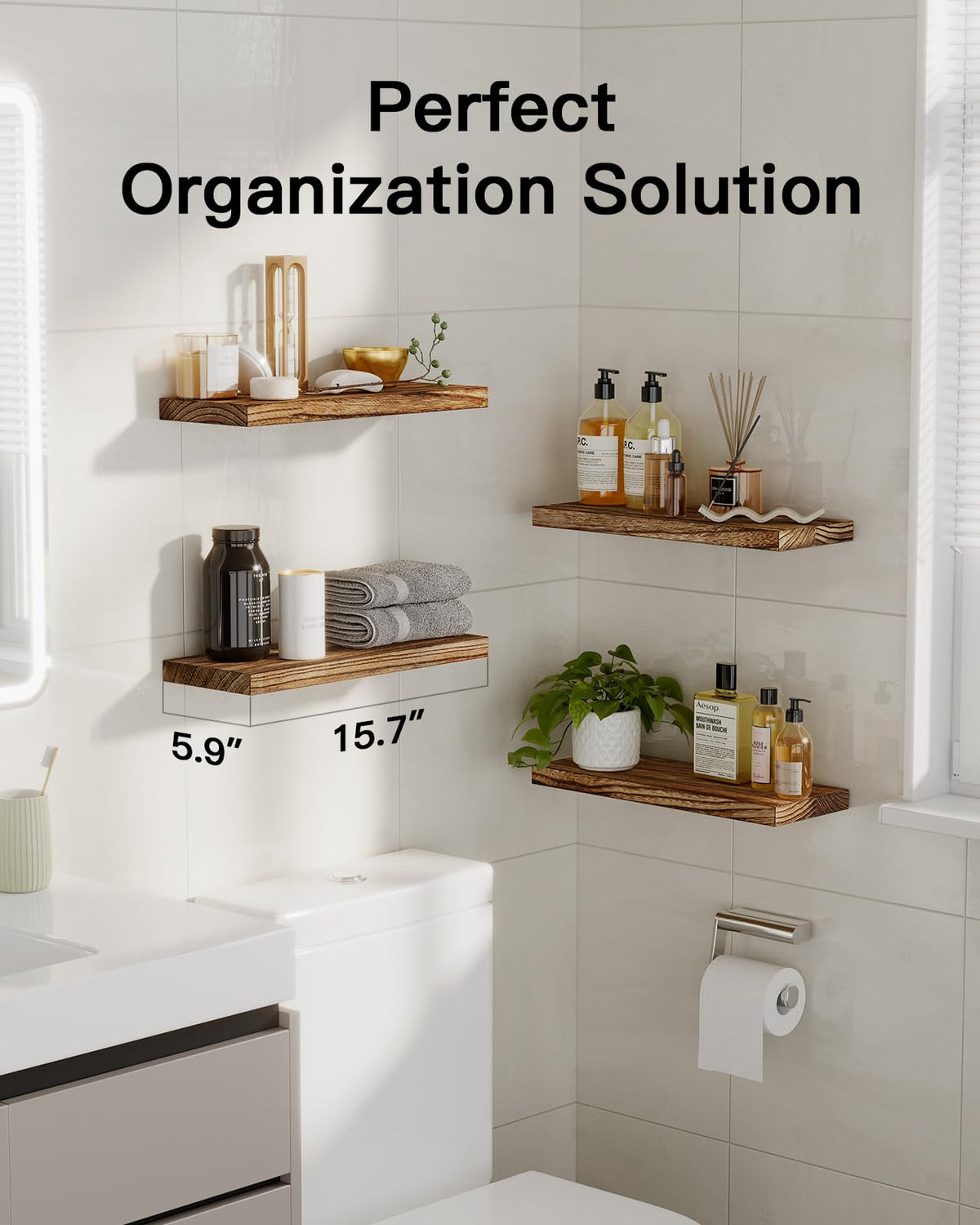 AMADA HOMEFURNISHING floating shelves wood-texture closeup showing natural grain