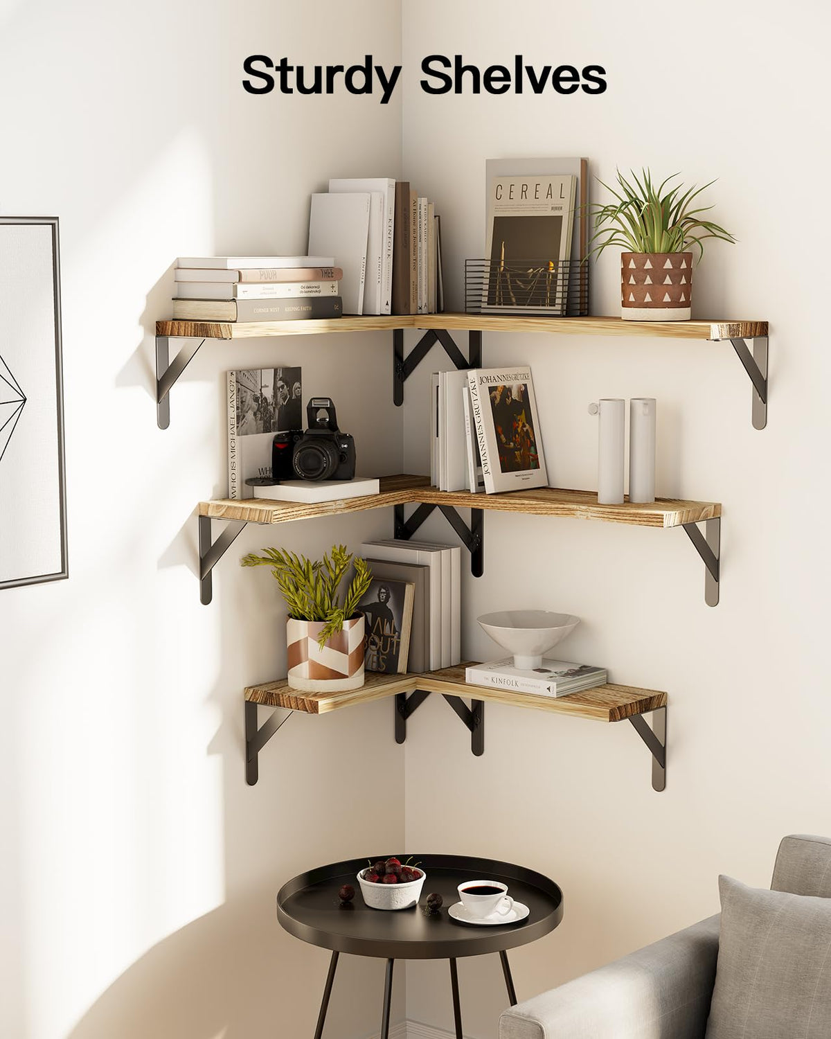 AMADA wall shelves set6 color dark brown adding warm rustic depth