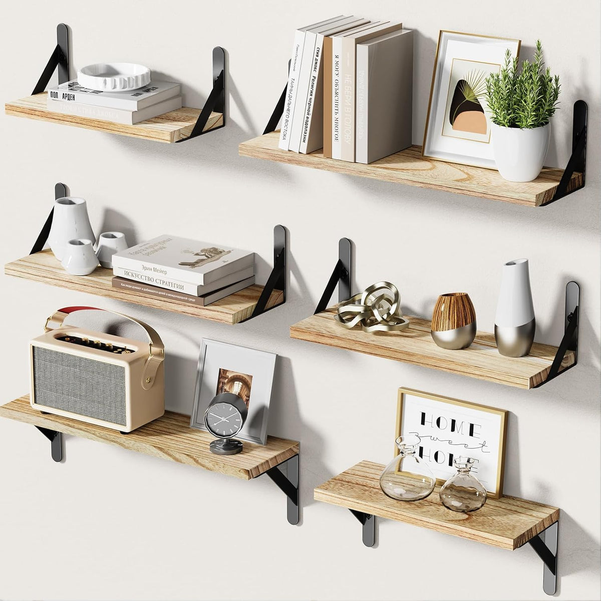 AMADA wall shelves set6 large top display showcasing rustic farmhouse design and sturdy support