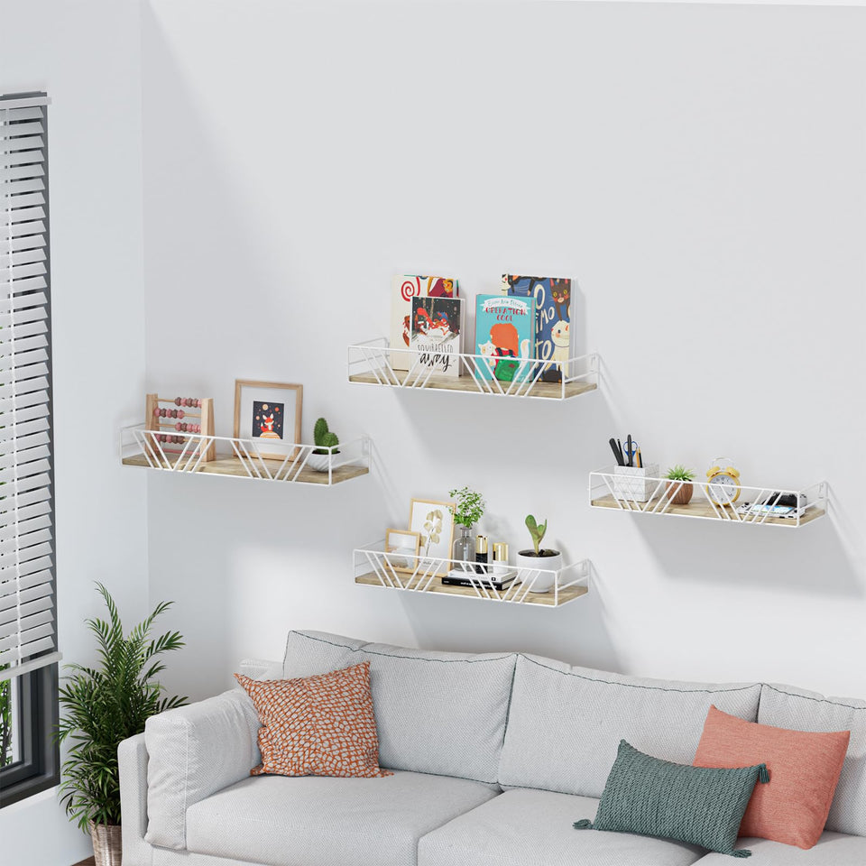 Amaoot floating shelves set of four wall-mounted with natural wood grains for organized storage