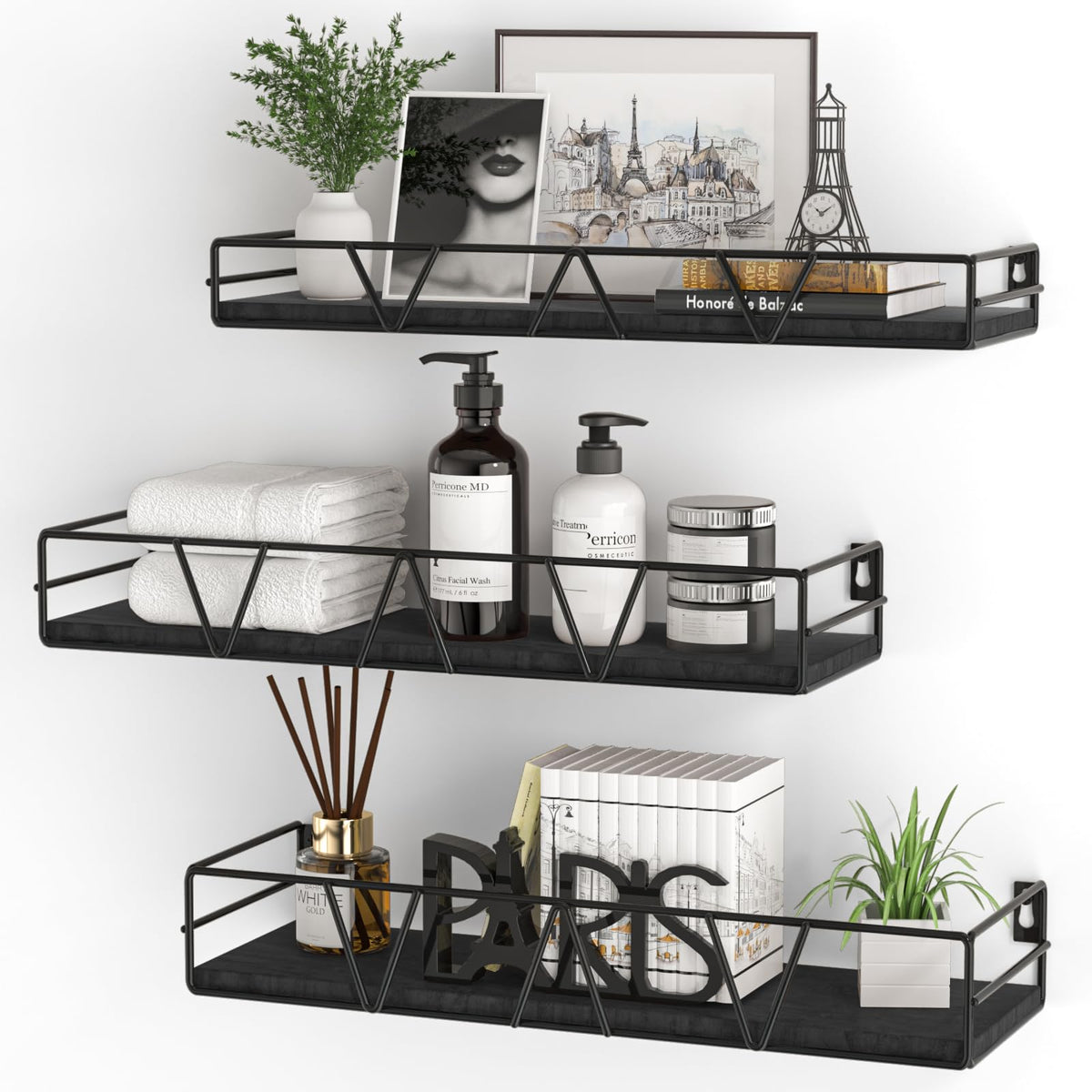 Amaoot floating shelves set3 assembly view shows sturdy materials for quick wall setup.