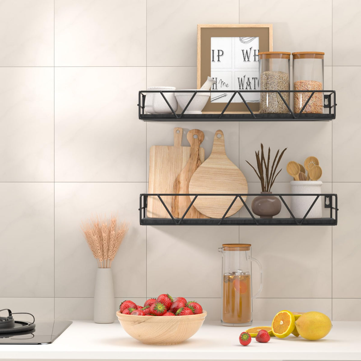 Amaoot floating shelves set3 wall-mount with guardrail keeps items secure.