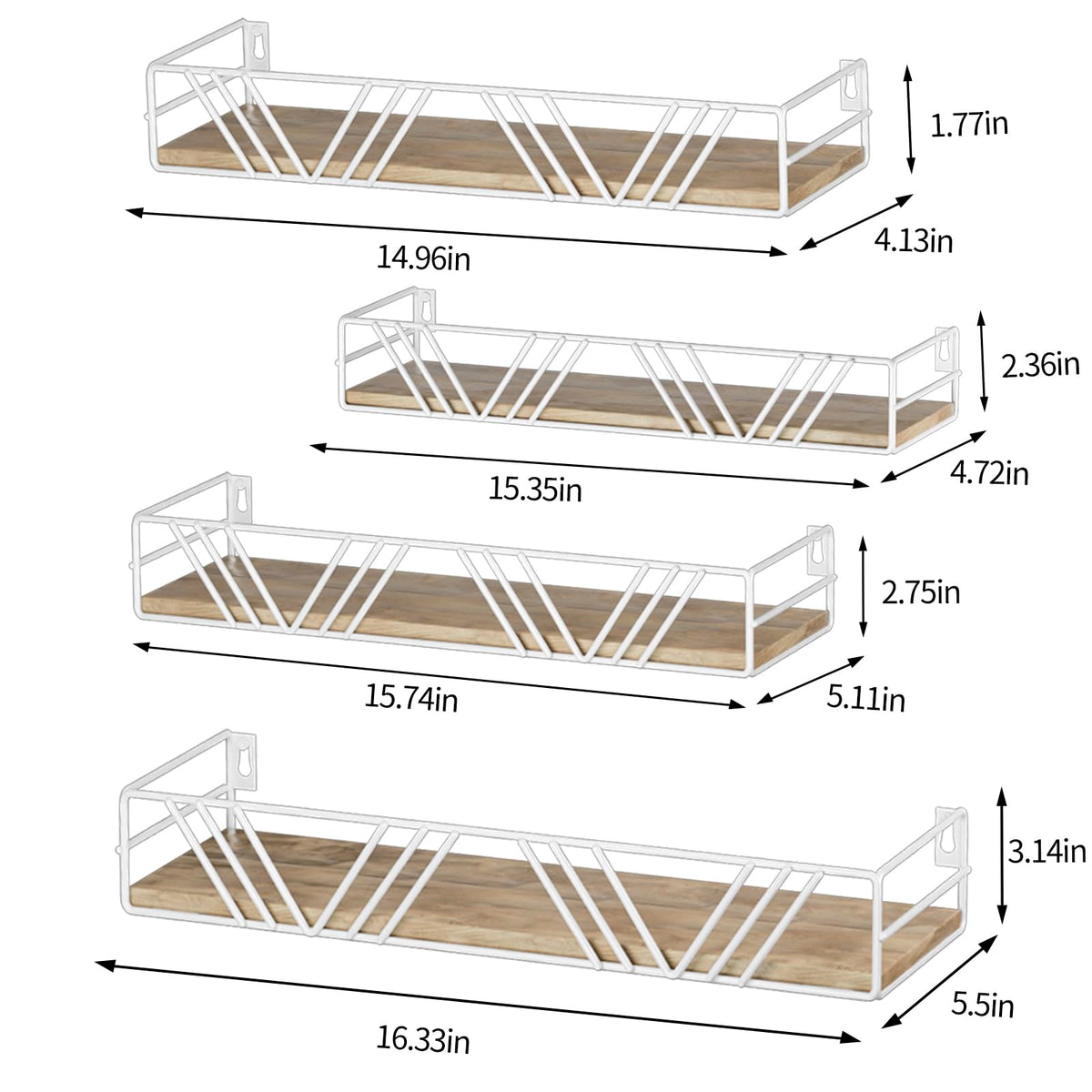 Amaoot floating shelf with protective rails preventing items from falling