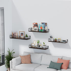 Amaoot floating shelves set of 4 on wall showing natural wood grain and versatile storage