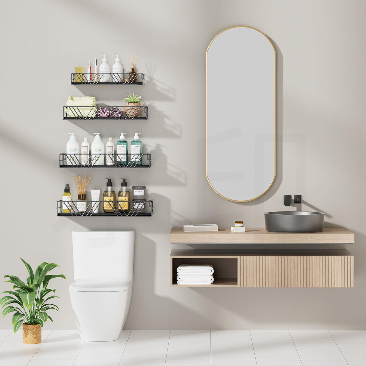 Amaoot mounted shelves demonstrating quick installation with minimal wall impact