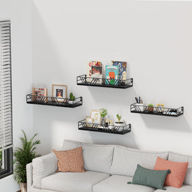 Amaoot wall shelves living room display holds plants, books, and photos with clean, modern appeal