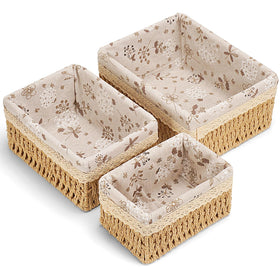 Amaredom floral wicker baskets set, front view, ideal for home organization.