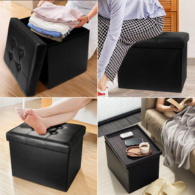 AmasSmile ottoman lid open, showing 38L hidden storage.