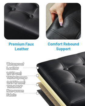 AmasSmile ottoman in living room with soft lighting, adds organization.
