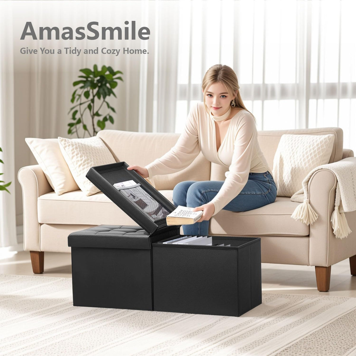 AmasSmile sturdy MDF-framed ottoman built for daily use.