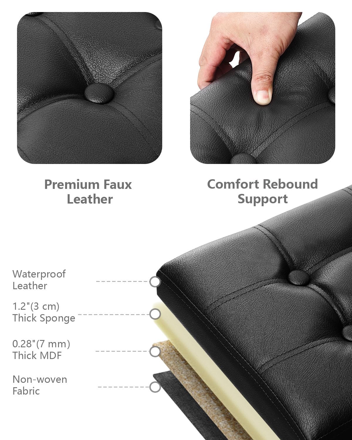 AmasSmile versatile ottoman suitable as bed footstool or extra seating.