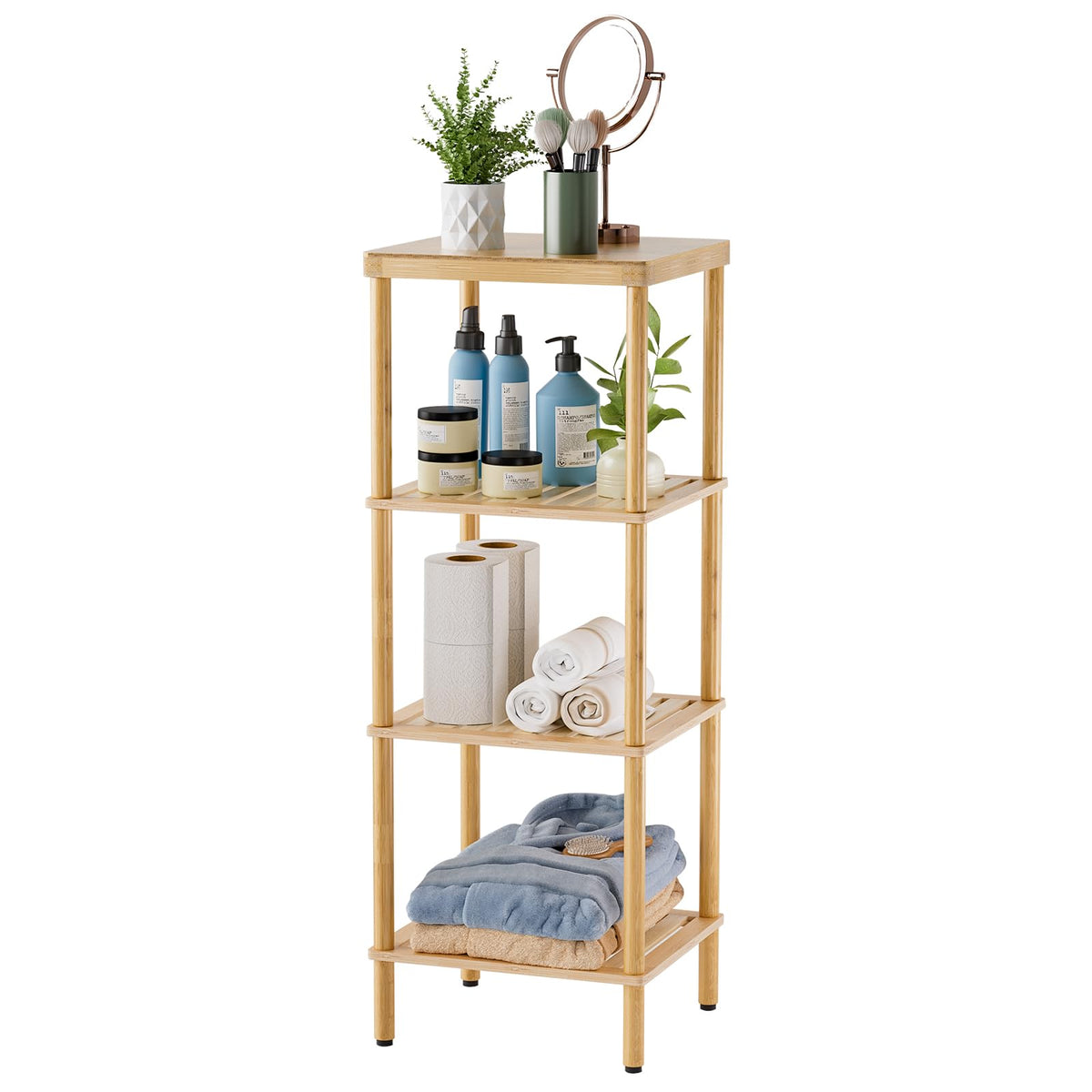 AmazerBath bamboo bathroom shelf in a bathroom setup, highlighting clutter-free storage.