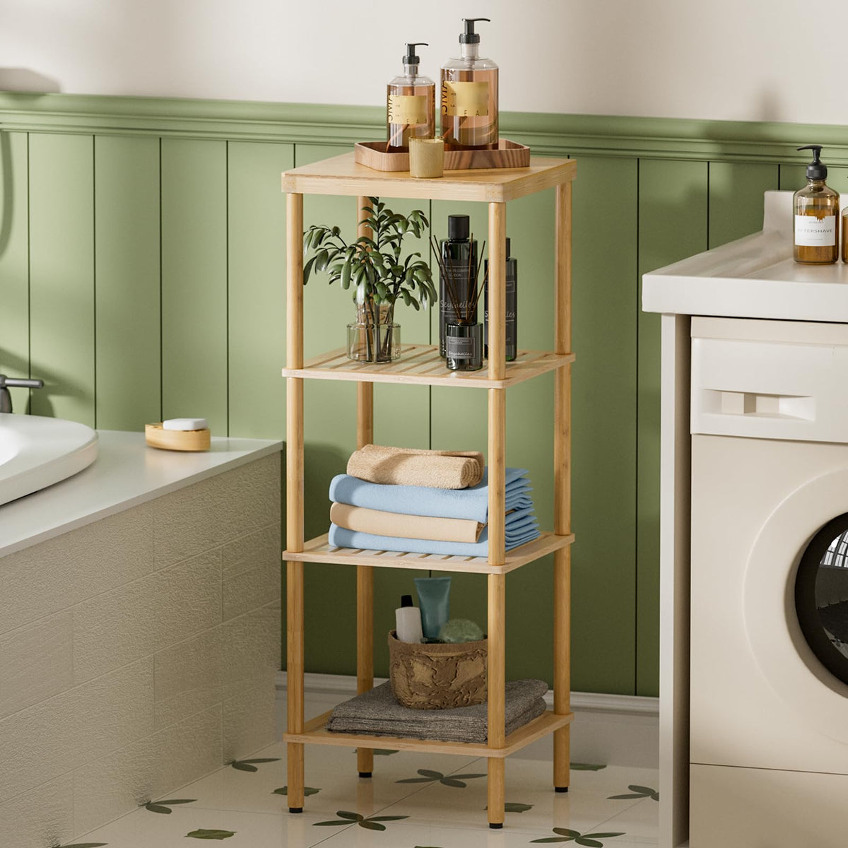 AmazerBath bamboo shelf in a bedroom corner, neat and decorative.
