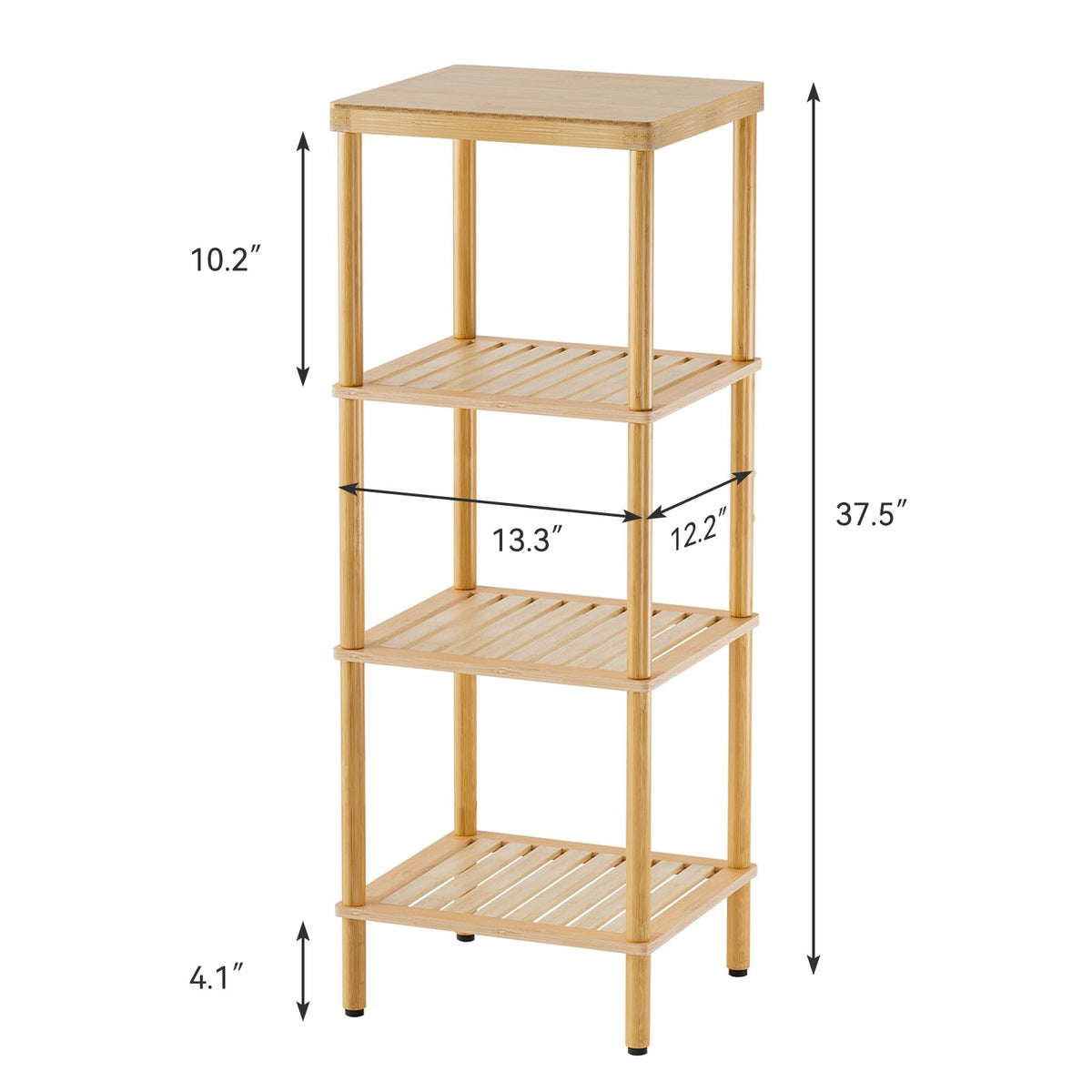 AmazerBath 4-tier shelf measures 12.2 by 13.3 by 37.5 inches for storage.