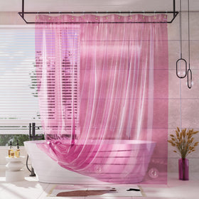 AmazerBath pink clear shower curtain liner showing crystal clear EVA surface for bright bathrooms