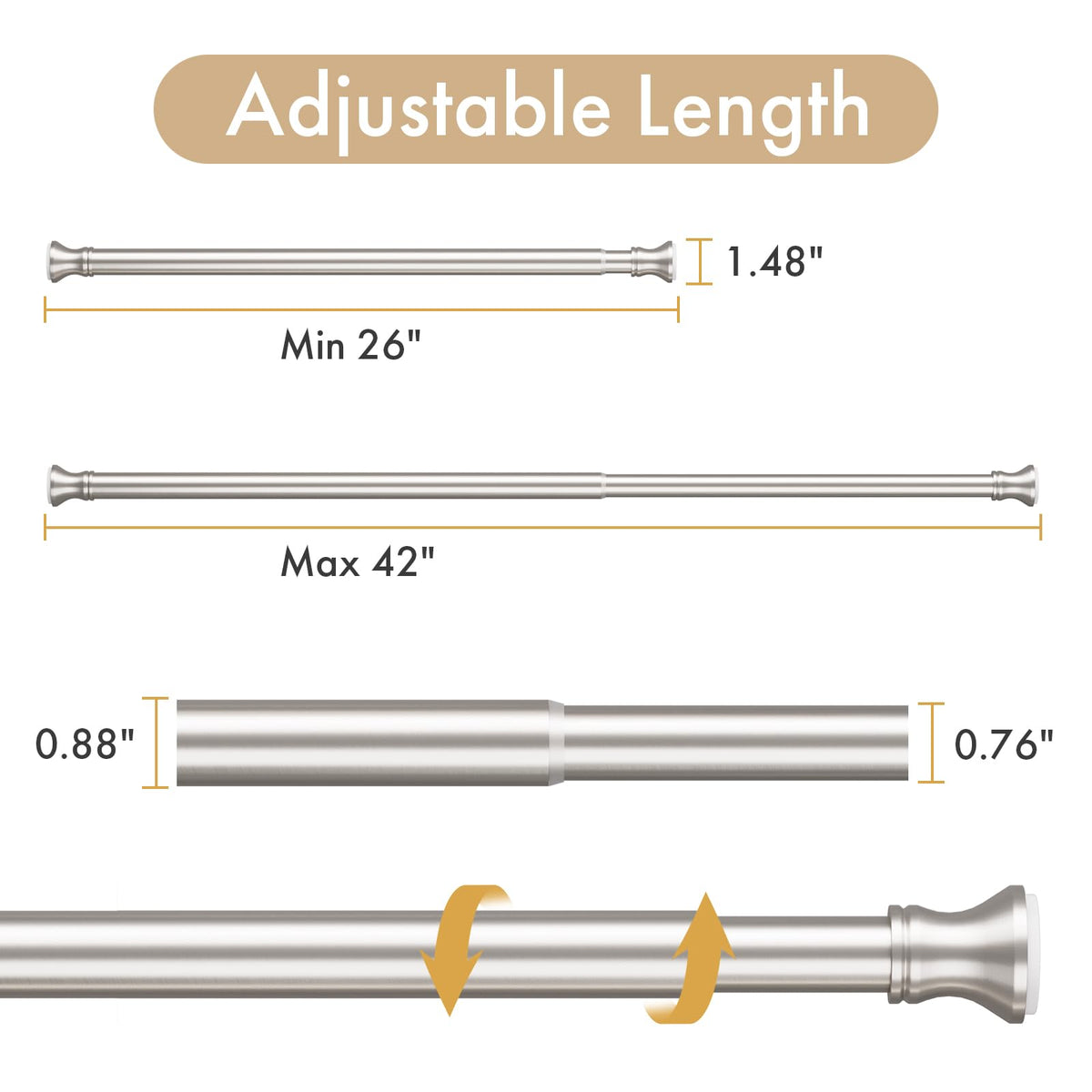 Amazer tension rod with detachable end, easy hook and curtain pairing.