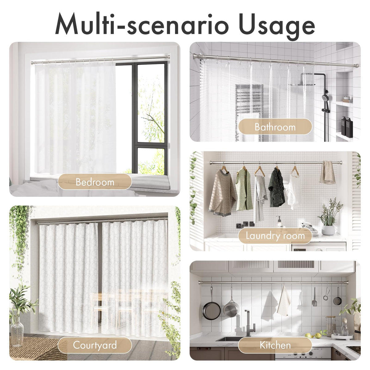 Amazer Spring Tension Shower Rod supports up to 30 pounds under tension