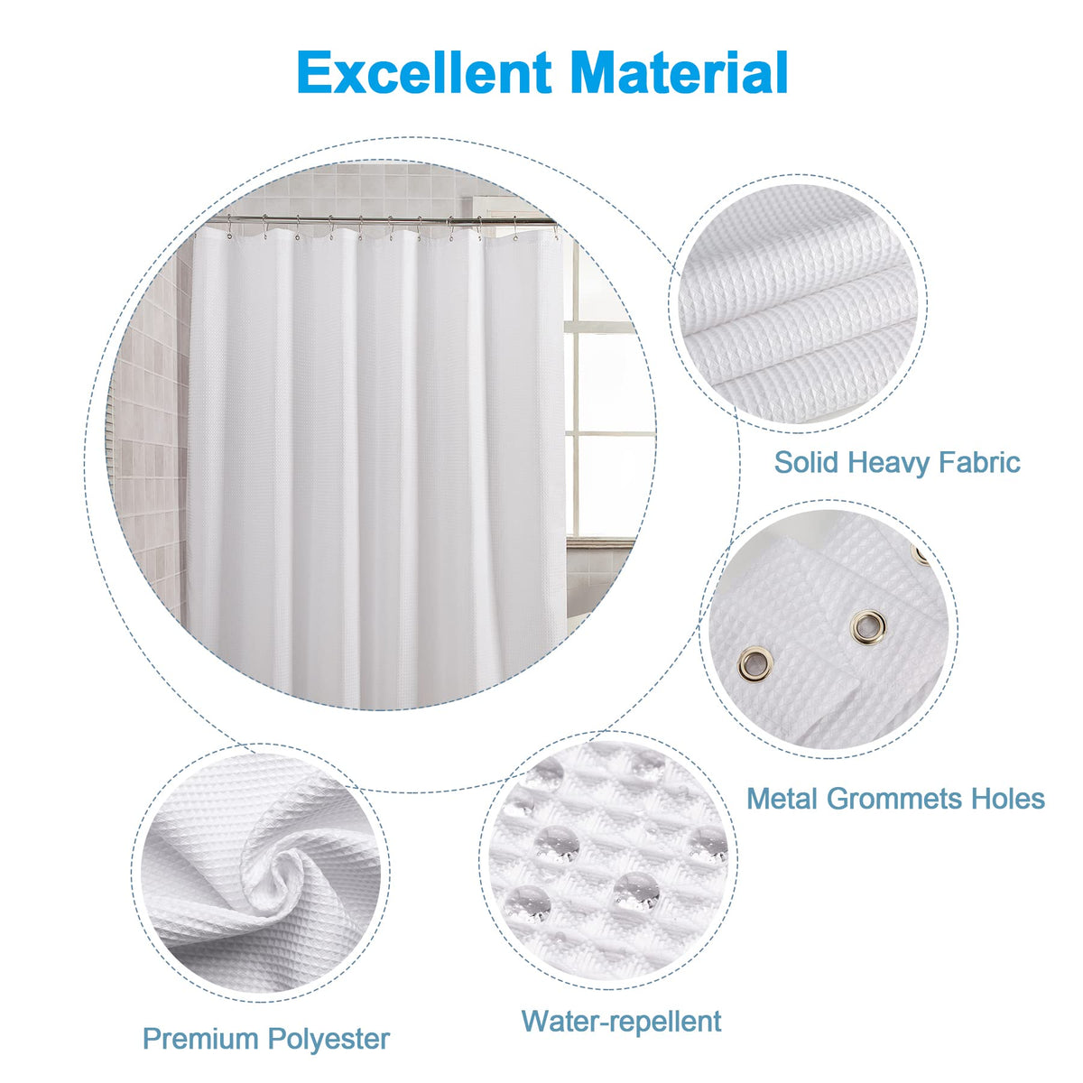 AmazerBath 12-grommet design for secure, easy hanging.