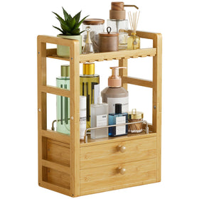 AmazerBath bamboo countertop organizer with pull-out tray for easy access to essentials