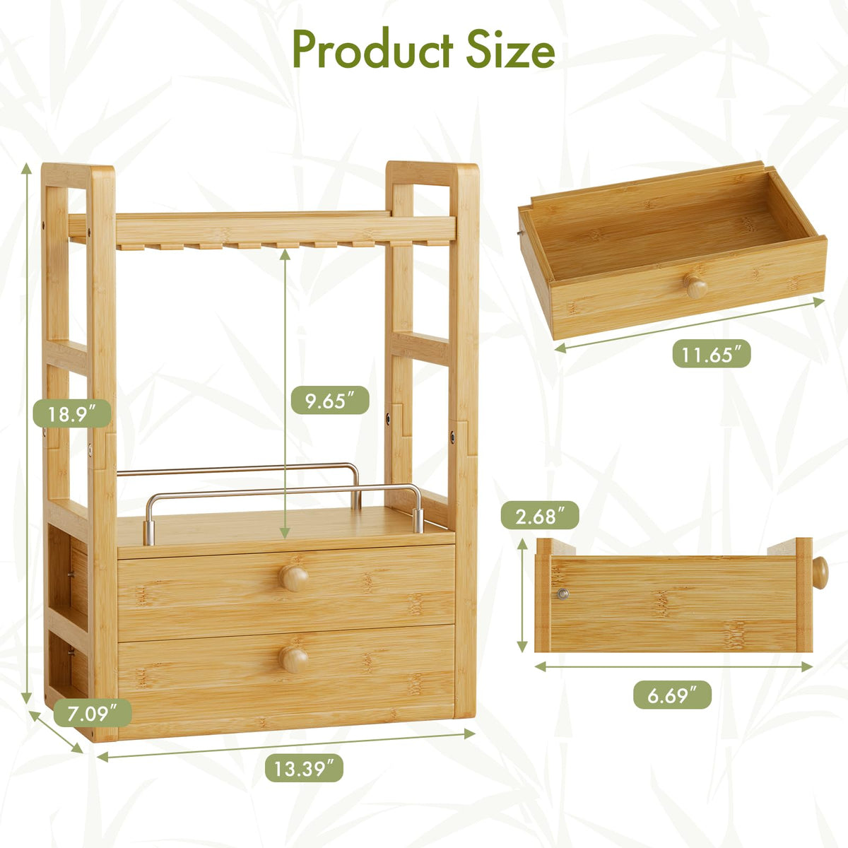 AmazerBath bamboo countertop organizer with two drawers to store makeup and jewelry