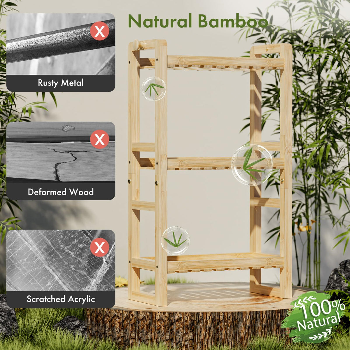 AmazerBath bamboo shelf with side hooks keeps bath essentials within reach.