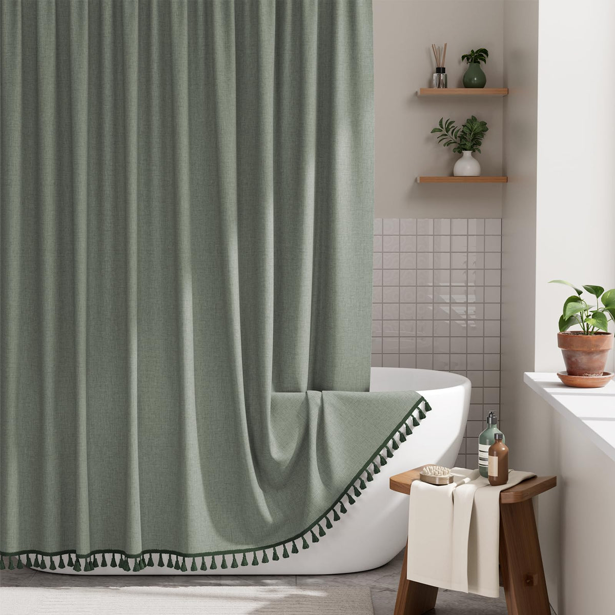 AmazerBath boho shower curtain tassels add rustic charm and easy styling for your bathroom.