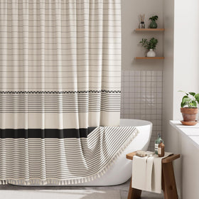 AmazerBath boho shower curtain tassels add cozy texture for a chic bathroom.