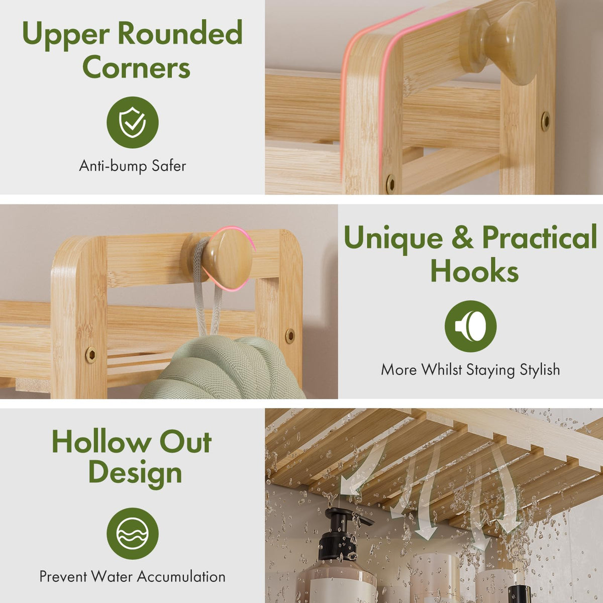 AmazerBath compact bamboo shelf fits most toilets without clutter.