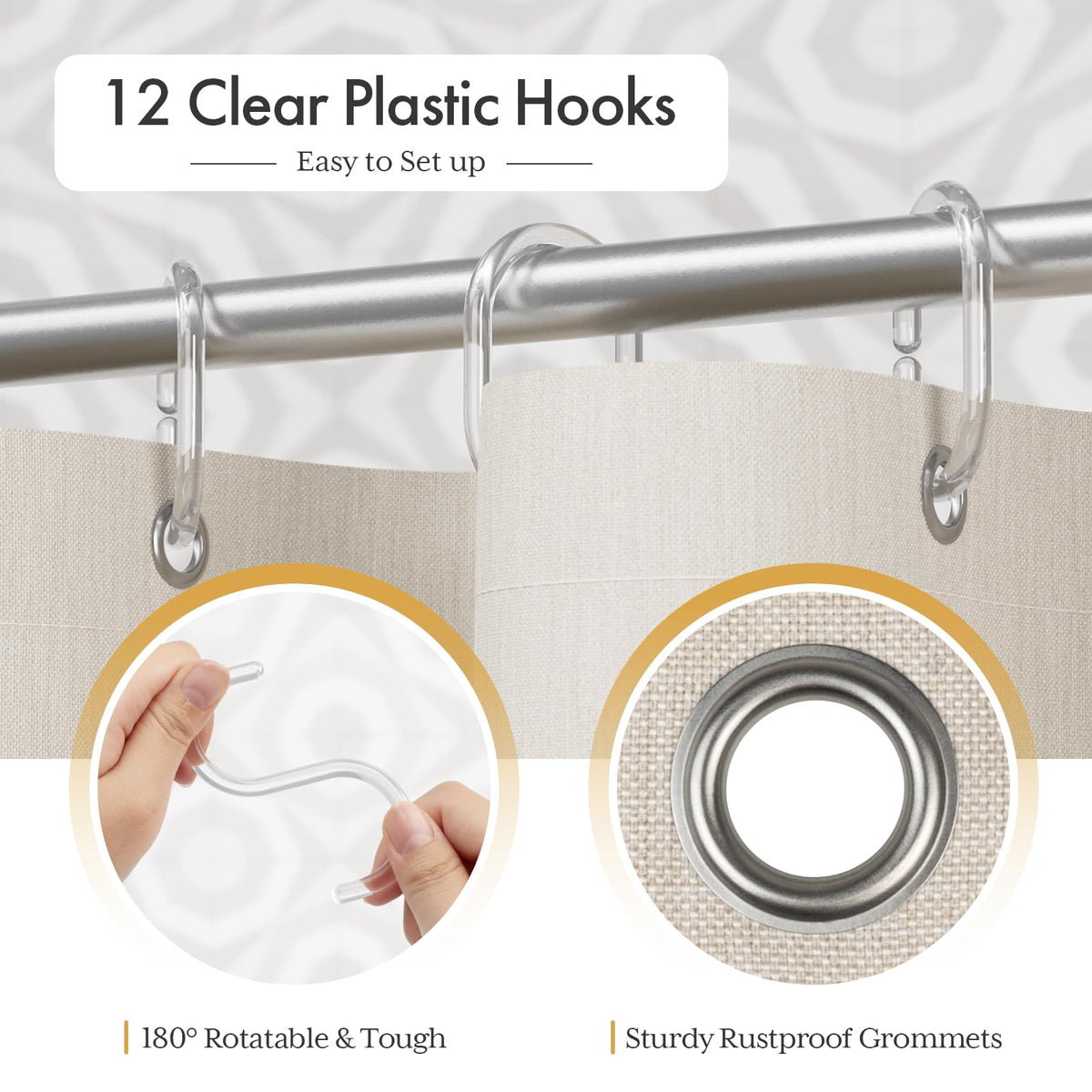 AmazerBath curtain with 12 grommets installs quickly and stays taut.