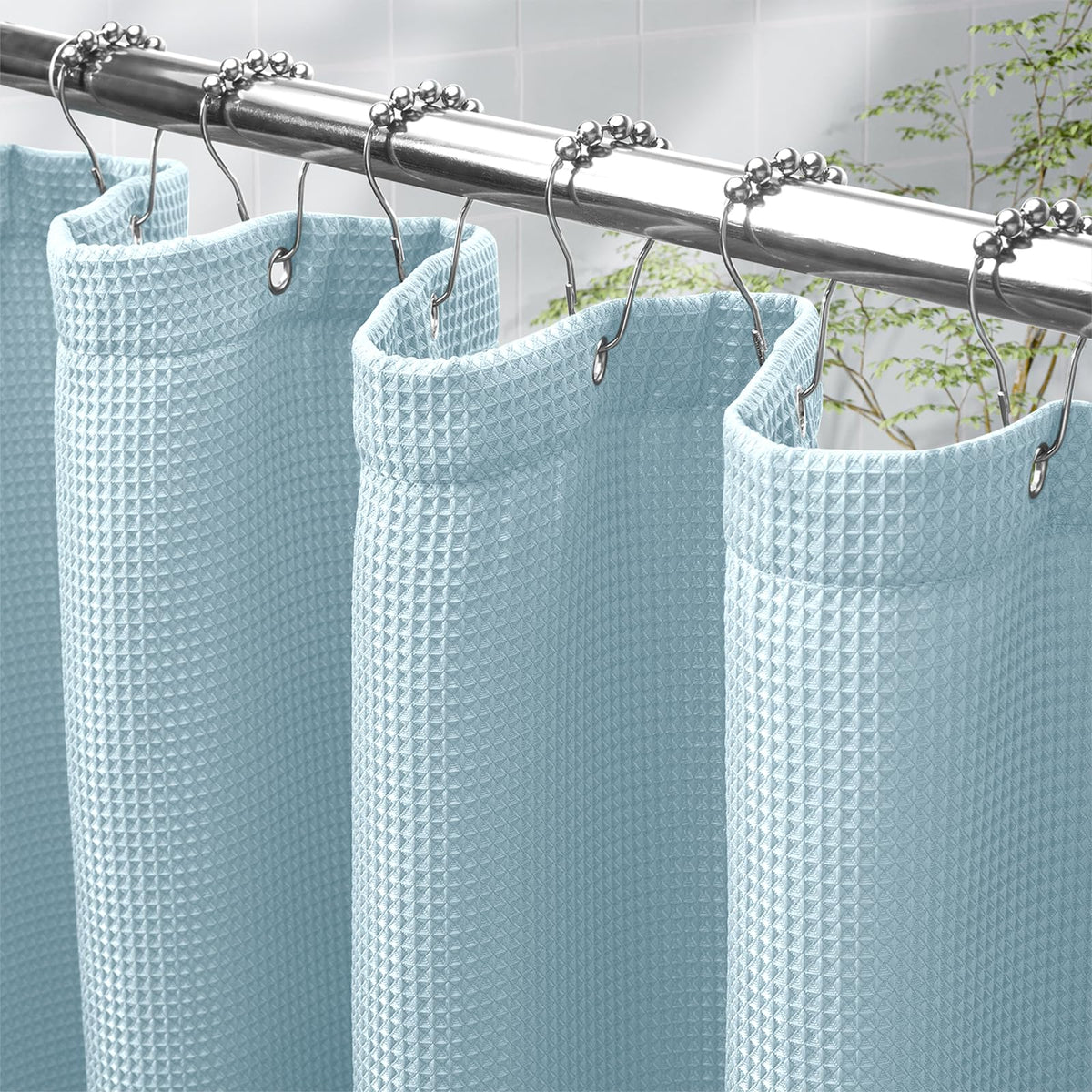 AmazerBath fog blue shower curtain 72x72 inches adds hotel-style privacy.
