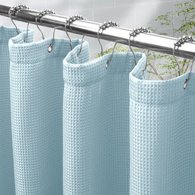 AmazerBath fog blue shower curtain 72x72 inches adds hotel-style privacy.