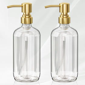 AmazerBath glass soap dispenser set with two bottles, stylish and durable for kitchen or bath