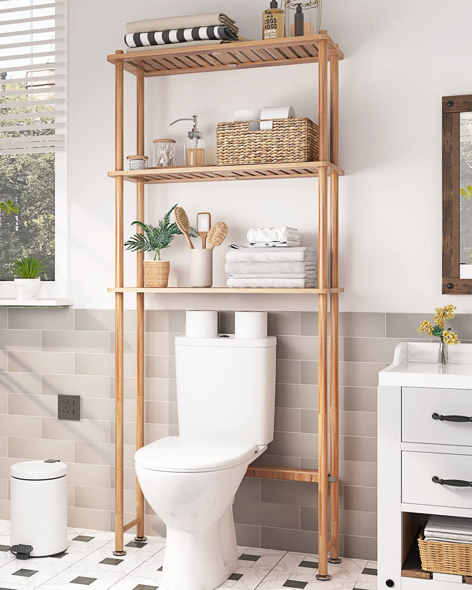AmazerBath over-the-toilet storage bamboo, three-tier design for space-saving organization.