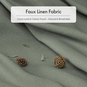 AmazerBath sage green shower curtain closeup showcases soft faux linen texture.