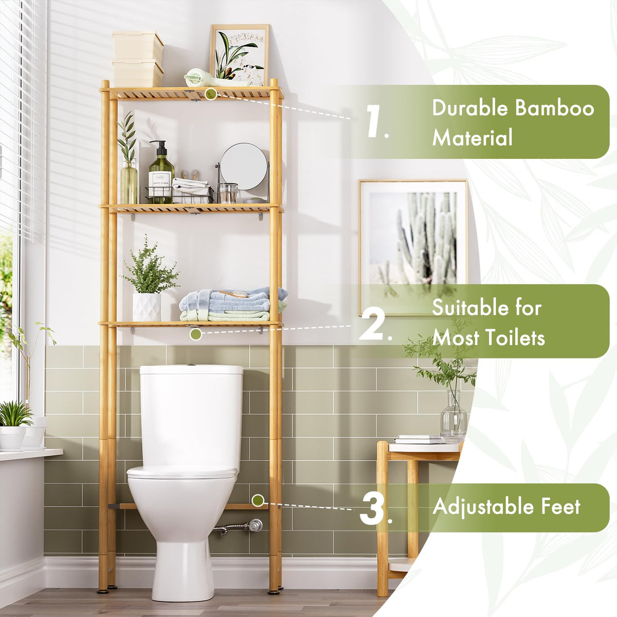 AmazerBath top-tier storage keeps essentials within reach in the bathroom.