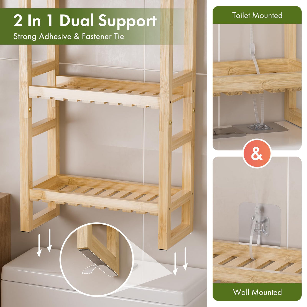 AmazerBath bamboo shelf offers roomy weight capacity per tier.