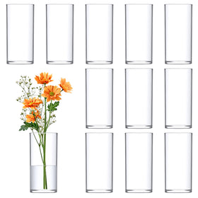 Amazing Abby Viola Piccolo plastic cylinder vases in a 12-piece set for versatile centerpieces.