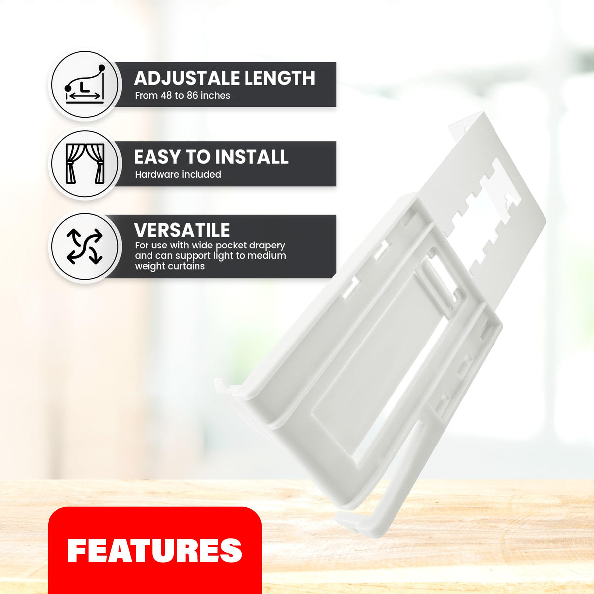 Amazing Drapery Hardware adjustable clearance brackets provide flexible light control for any window.