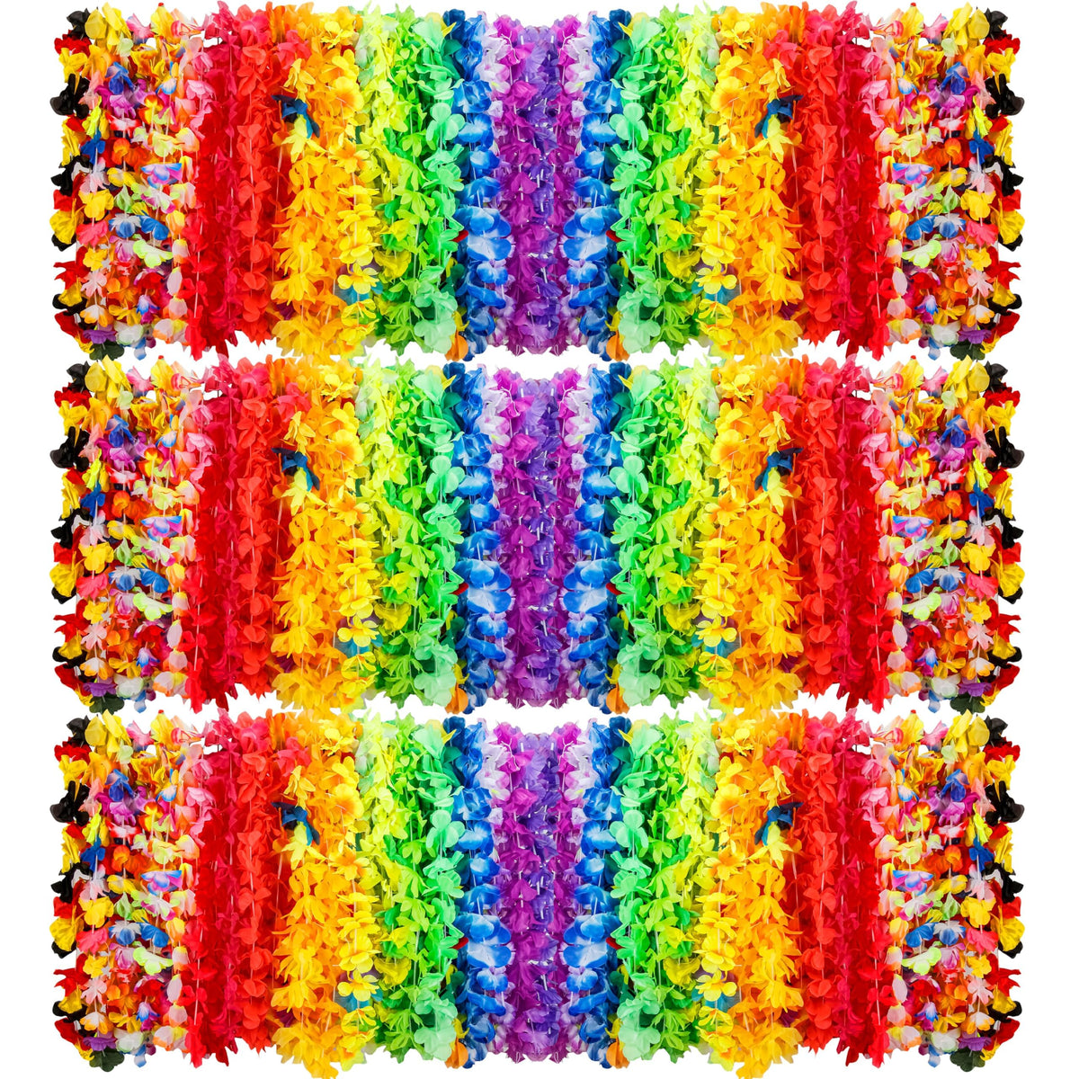AMAZING TIME Hawaiian lei bulk 150-count in vibrant colors for tropical parties and photoshoots.