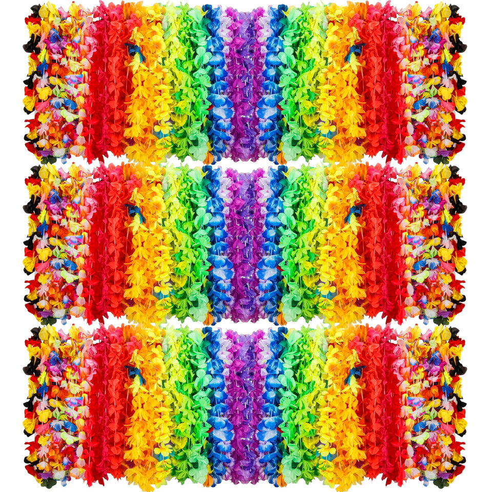 AMAZING TIME Hawaiian lei bulk 150-count in vibrant colors for tropical parties and photoshoots.