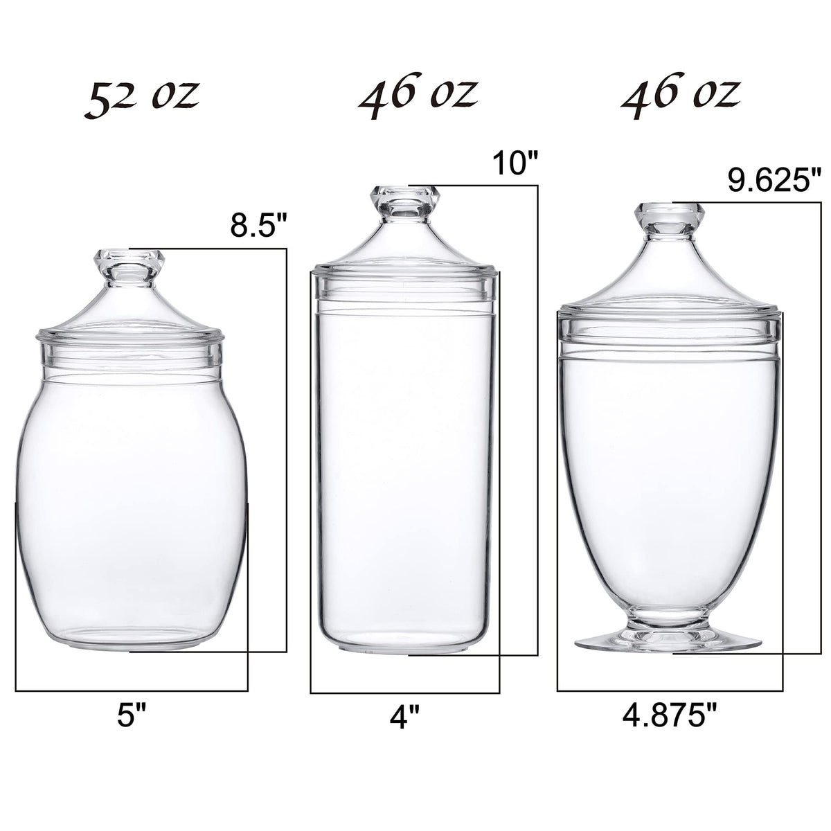 Amazing Abby Adore crystal-clear acrylic jars highlight candy at a buffet.