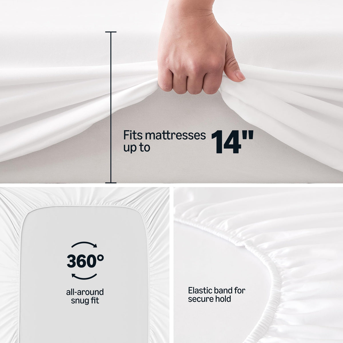 Amazon Basics 14-inch deep pocket fitted sheet in use.