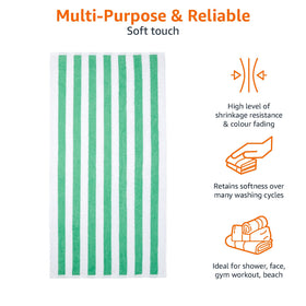 Amazon Basics two-pack green cabana stripe towels for family trips