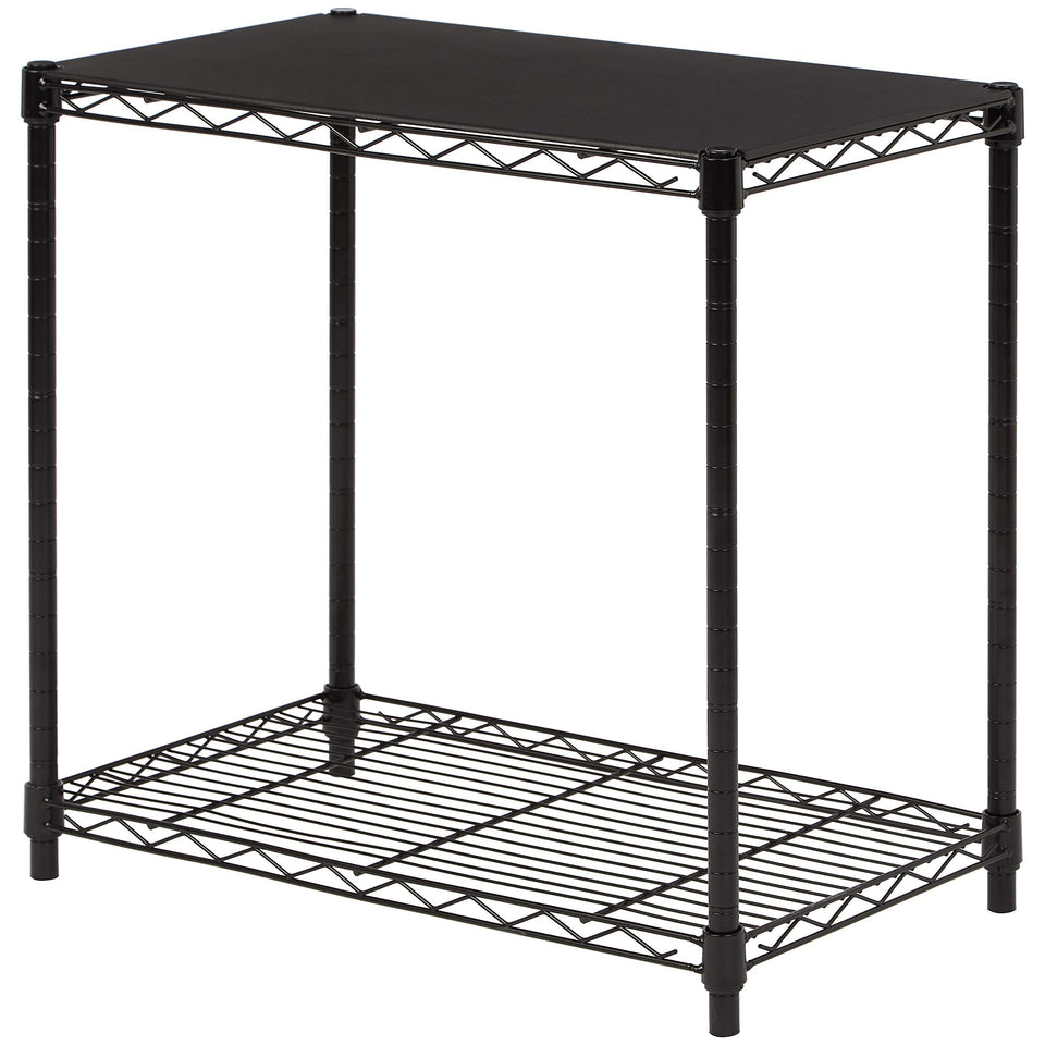 Amazon Basics 2-Tier Stackable Storage Shelf front view with black metal frame