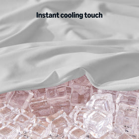 Amazon Basics 4-piece set arranged with fitted and flat sheets and pillowcases.