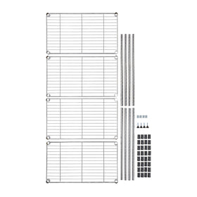 Amazon Basics 4-shelf chrome storage unit leveling-feet close-up showing stability.