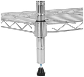Amazon Basics 4-shelf chrome storage unit shelf-detail features robust wire grid for heavy items.