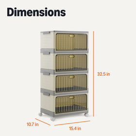 Amazon Basics 4-tier storage bins with crack-resistant polypropylene for durable storage.