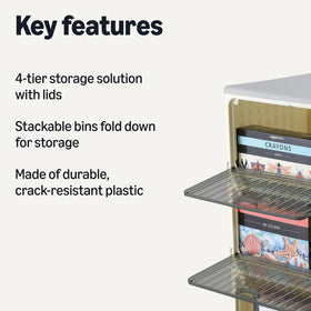 Amazon Basics 4-tier storage bins with front door access for quick item retrieval.